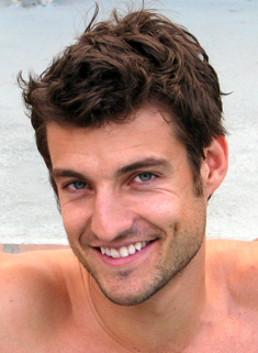male model steven smiling headshot hot tub