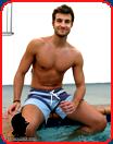 male model steven hot tub blue shorts
